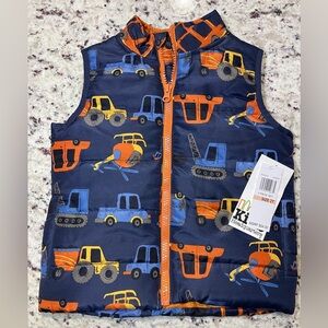 NWT Kids Headquarters Puffer Vest Size 2T Construction Print Full Zip Blue